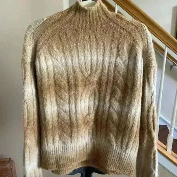 BANANA REPUBLIC Mock Neck Spacedye Cableknit Alpaca Blend Petit L/G - Picture 4 of 13